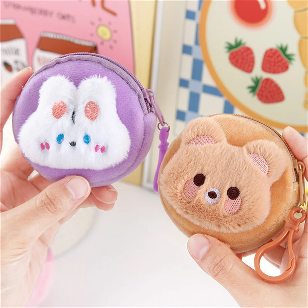 Small Plush Coin Purses Korean Rabbit Animals Mini Zipper Coin Wallet Girls Women Lipstick Earphone Key Storage Handbag Pendant