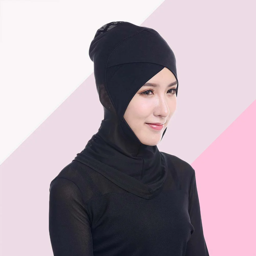 Feminino ajustável muçulmano hijab pescoço capa cachecol gorro interno hijab capa completa osso senhora islâmica muçulmano headwear (45x32cm, preto)