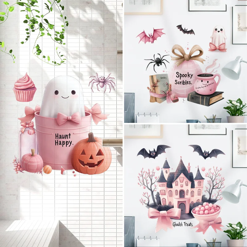 

Halloween Wall Sticker For Children Pink Castle PVC Room Decor Stickers Home Decoration Accessories Self-Adhesive Wallpaper