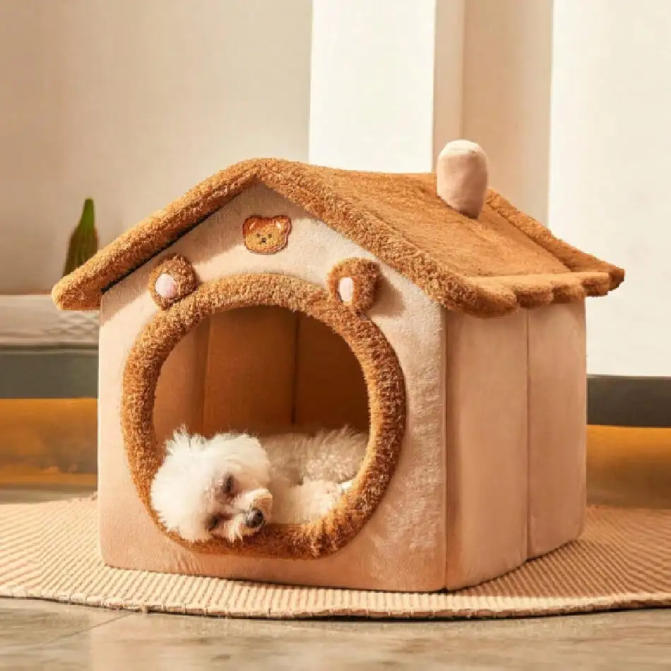 

House Indoor, Foldable House Kennel Beat With Cushion, L Size Tent Up To 25 Lbs, Dog Cave Bed With Non-Slip Botto