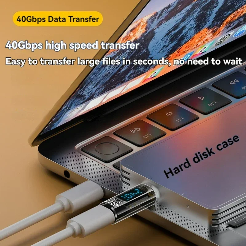 240W USB4 Type-C Adapter Digital Display Wattage Meter 8K@60Hz 40Gbps OTG Adapter for Thunderbolt3 Laptop Mobile Phone Charger