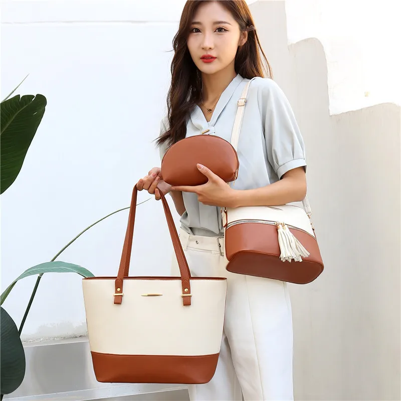 Fashion Women Laptop Tote Bag PU Leather Waterproof Hand Bag Set for Ladies