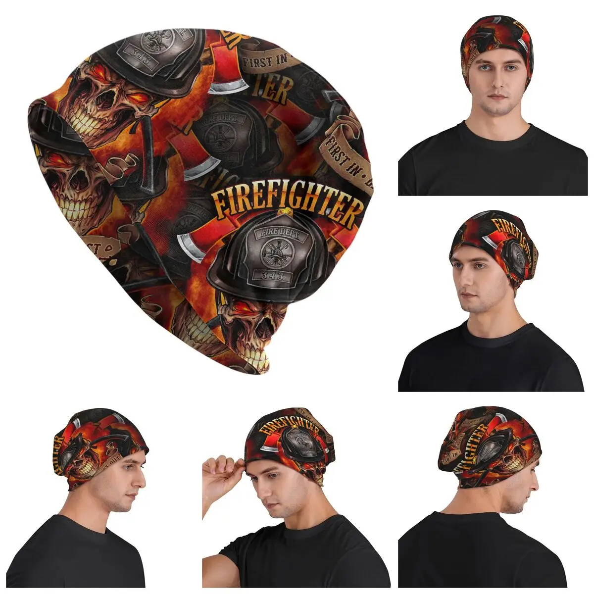 رجل الإطفاء الإنقاذ الماليزي مع محاور متقاطعة للجنسين الكبار بيني قبعات الحياكة بونيه قبعة دافئة الخريف الشتاء Skullies القبعات #1