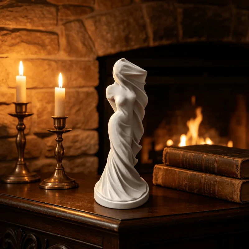 Vintage Elegant Veiled Lady Art Figurines 3D Print Minimalist Woman Statues Desktop Ornament Home Living Room Office Decor Gifts
