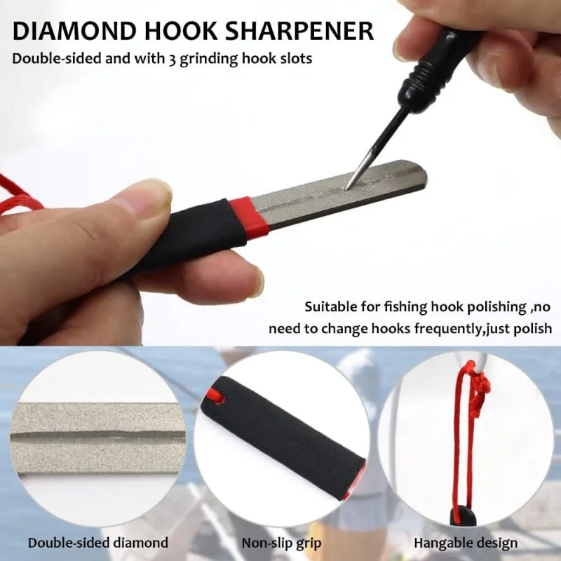 New Fishing Hook Sharpener Tool Portable Outdoor Double Slot Hook Sharpener Tools Diamond Fish Hook File Fishing Accessories