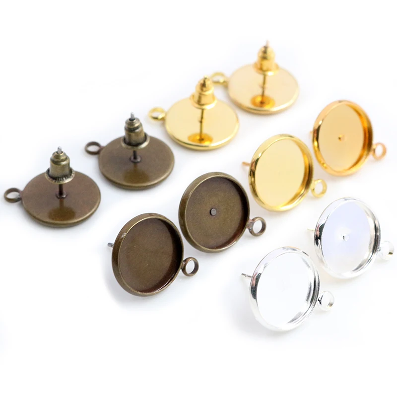 8-16mm 10 sztuk brąz srebrny złote kolory kolczyki ćwieki, kolczyki puste/Base,Fit 8-16mm szklane Cabochons, przyciski; Kolczyki