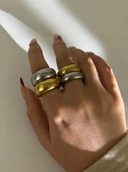 GHIDBK 8mm 10mm High Polished 18K Gold Plated Round Chunky Rings for Women Girls Anti-Tarnish Stainless Steel Minimalist Jewelry