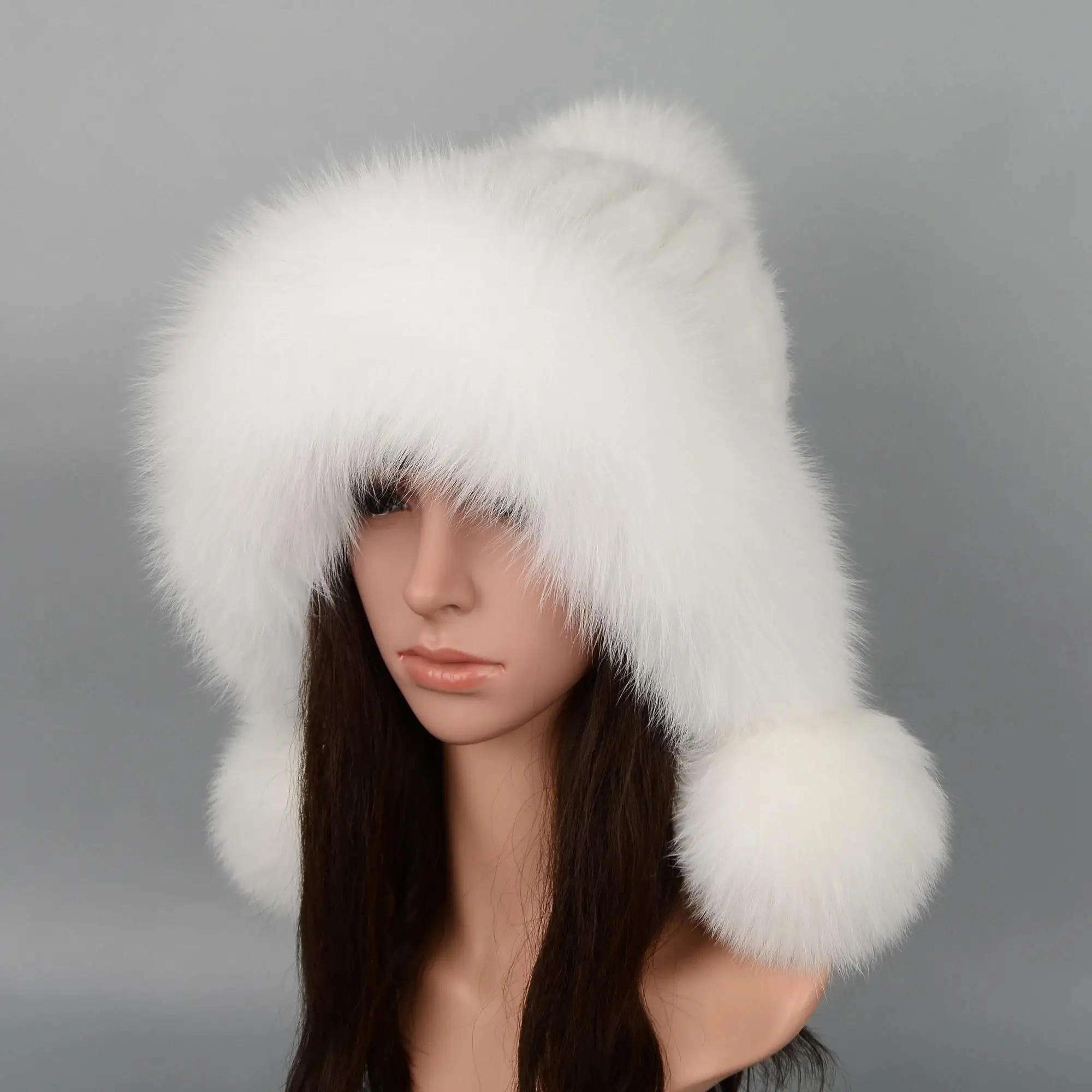 Foreign trade selling mink hats real fox fur ball women hats warm ear protection ladies Princess hats Real mink Fur Beanies