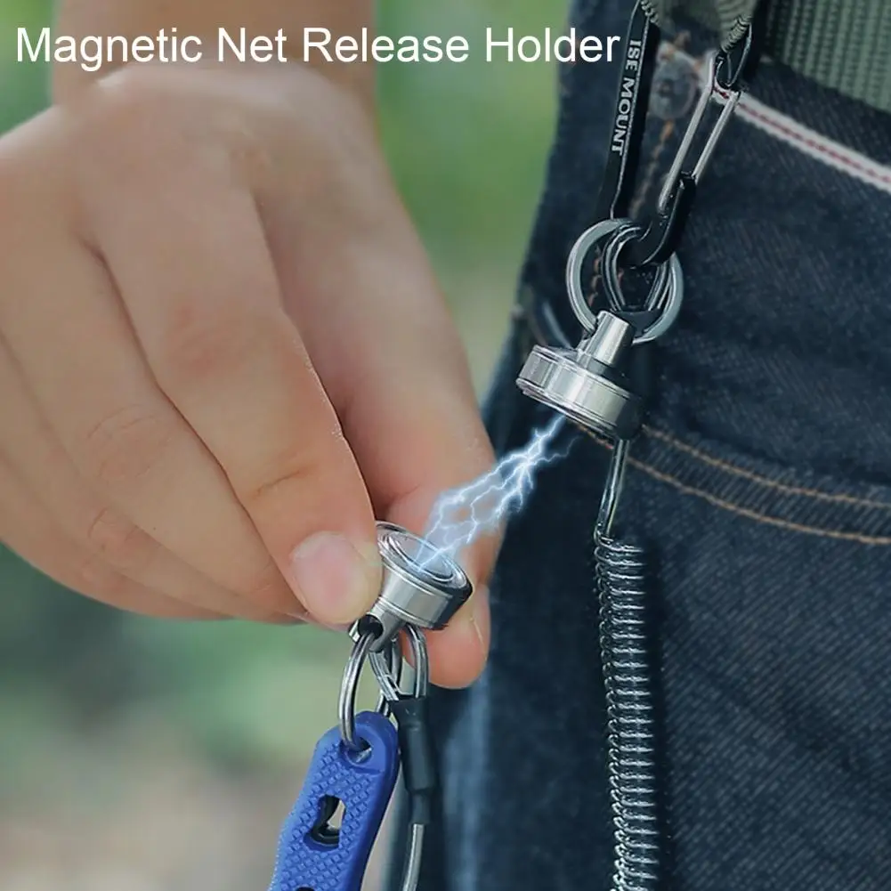 Fly Fishing Net Release Retractor Widely Used Magnet Clip Holder Retractor with Retractable Coiled Lanyard Carabiner