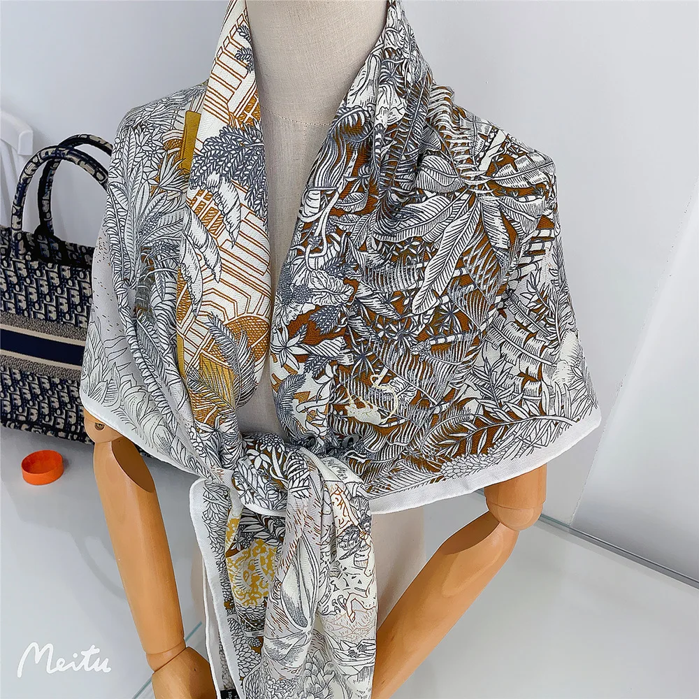 

New Winter Fashion Warm Square Scarf Imitationwool Material Plant Garden Flower Women's Shawl Scarf 130cm Fashion Trend