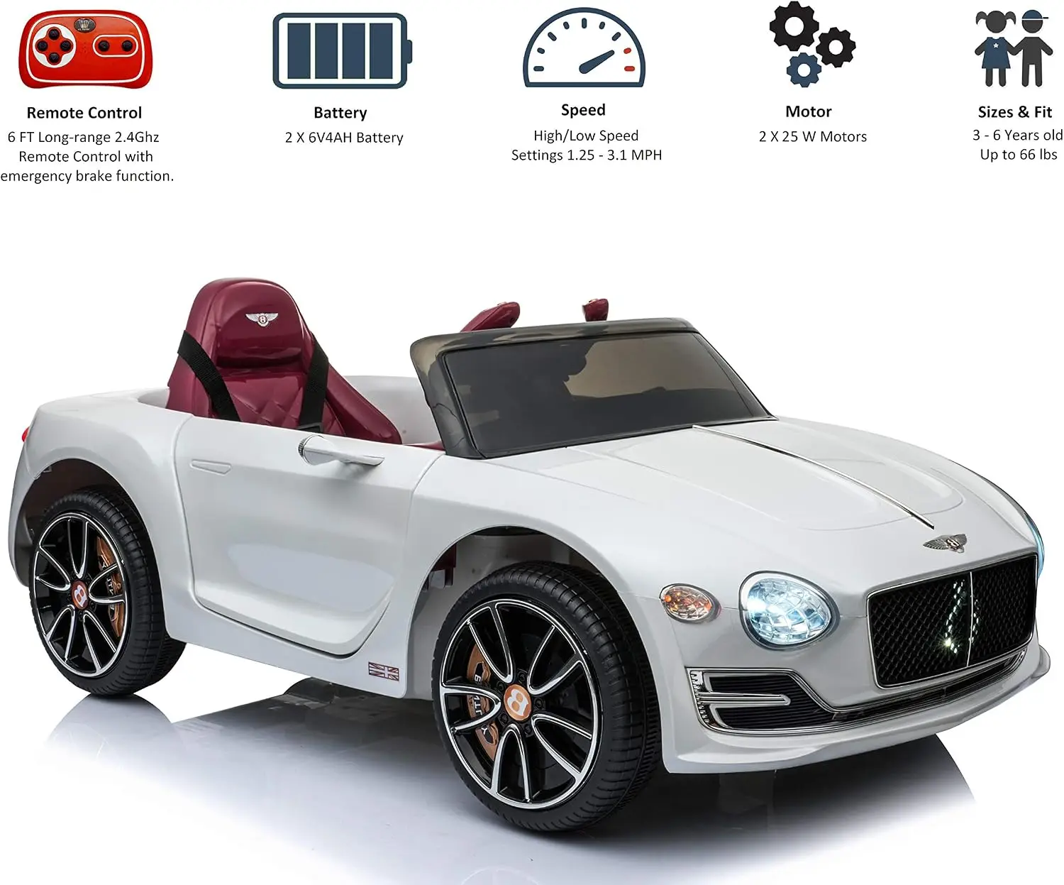 Licensed Bentley EXP12 Kids Ride on Toy Car, 12V Battery Powered Children Electric 4 Wheels w/Parent Remote Control, Foot Pedal,