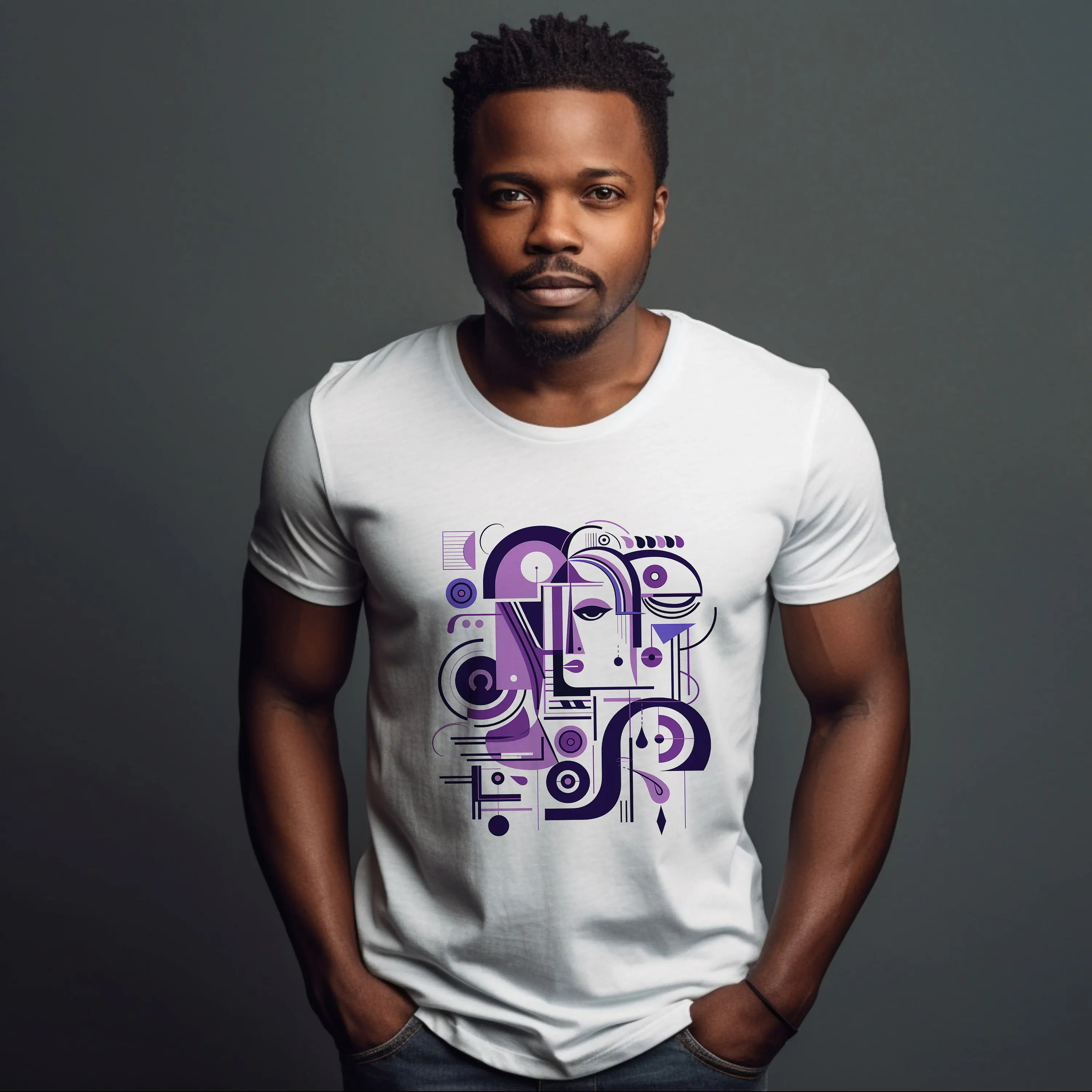 

HOTSALE Purple Cubism Portrait T-shirt, Modern Art Tee