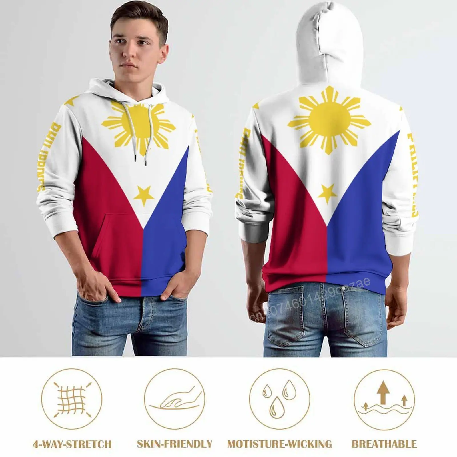 Sudadera con capucha de poliéster para hombre y mujer, suéter informal con estampado 3D de bandera de país de Filipinas, estilo Harajuku, Unisex