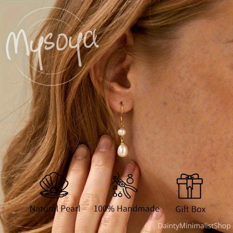 

Mysoya Freshwater Pearl Drop Earrings - Bridal Jewelry with Gift Box - Perfect Gift for Her Suitable for Birthday Gifts