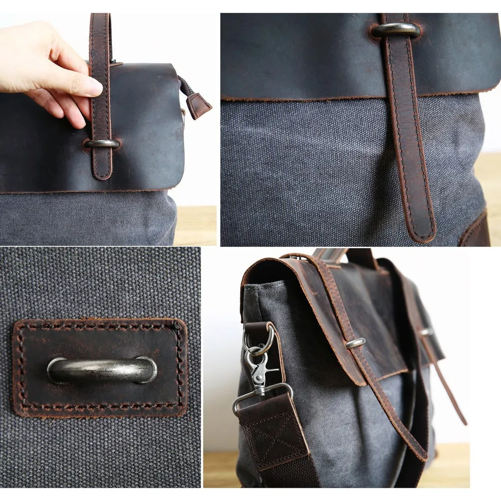 Gpr 100% Echt Koeienhuid Lederen Man Laptop Tas Retro Aktetas Canvas Messenger Bag Mannen Sling Tassen Mannelijke Schoudertas