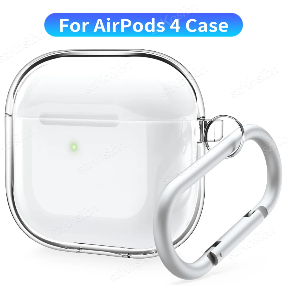 Clear Protective Cover for AirPods 4 Case Compatible with Air Pods4 Generation Carabiner Included Reduced Yellowing Anti-fall