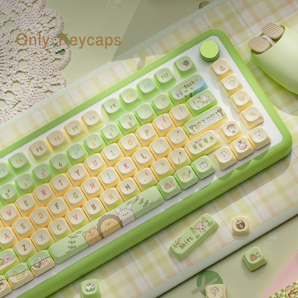 Green forest theme MOA Profile Keycap Dye Sub Anime Cartoon PBT Keycaps For Mx Switch Mechanical Keyboard MCA key caps Custom
