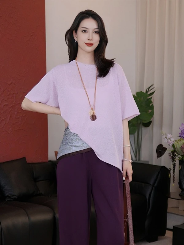 

DMX High Waist T-irt Women's round Ne Breathable Qui Dry Moisture ng Cotton Blend Summer Top Classic Color