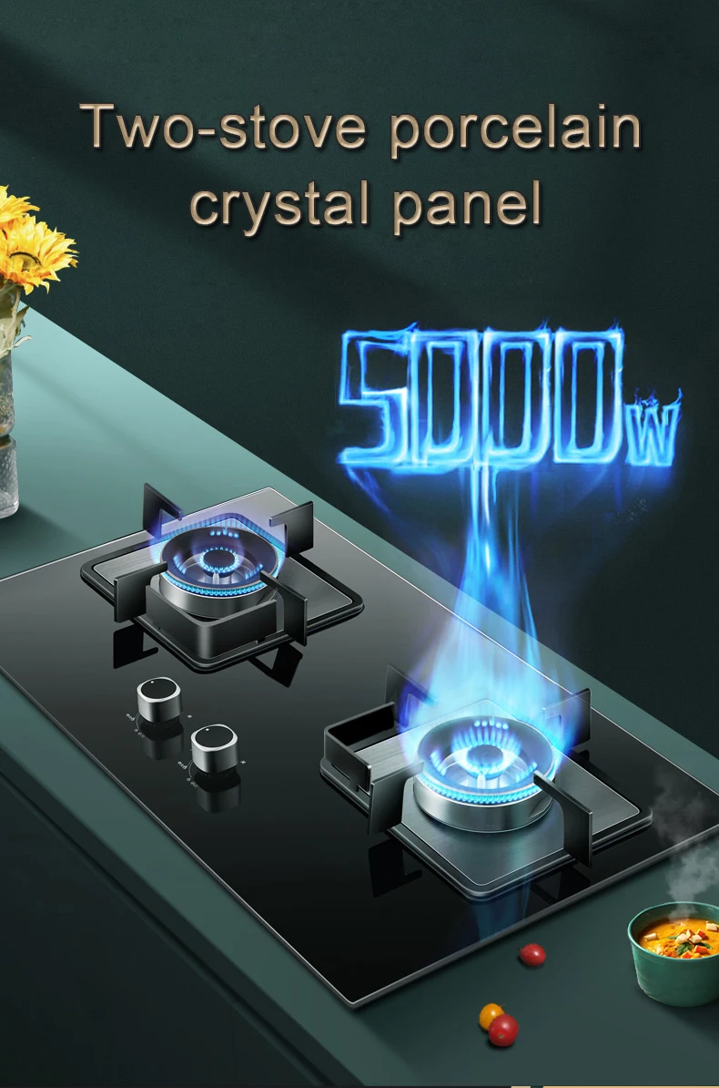 Double Burner Built-in Gas Stove - Ceramic Crystal Plate Cooktop for Household Kitchen, High Efficiency with Safety Features