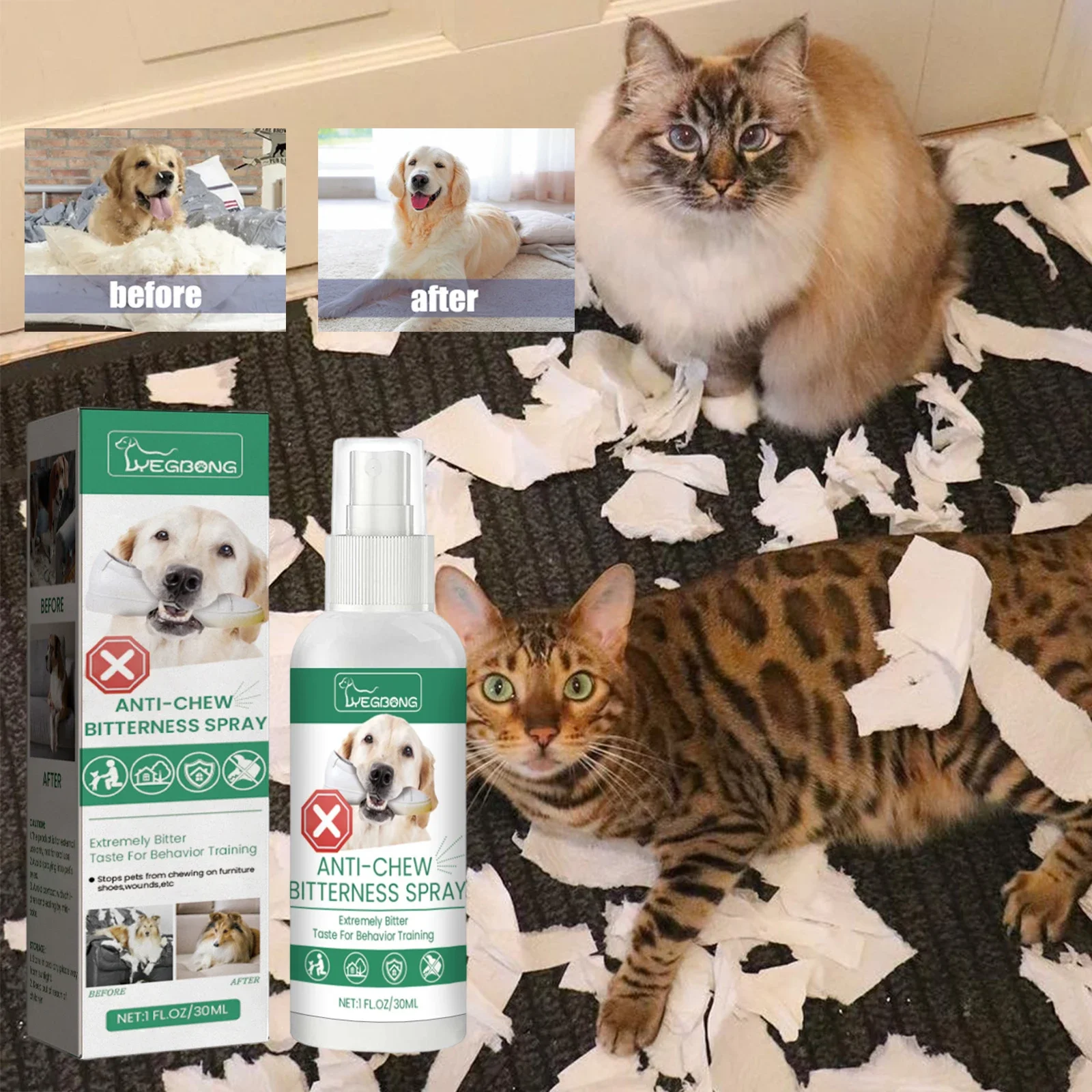 

Pet Anti Chew Spray No Chew for Dog Deodorant Prevent Cat Scratch Sofa Table Leg Door Pets Forbidden Area Pet Corrector Spray