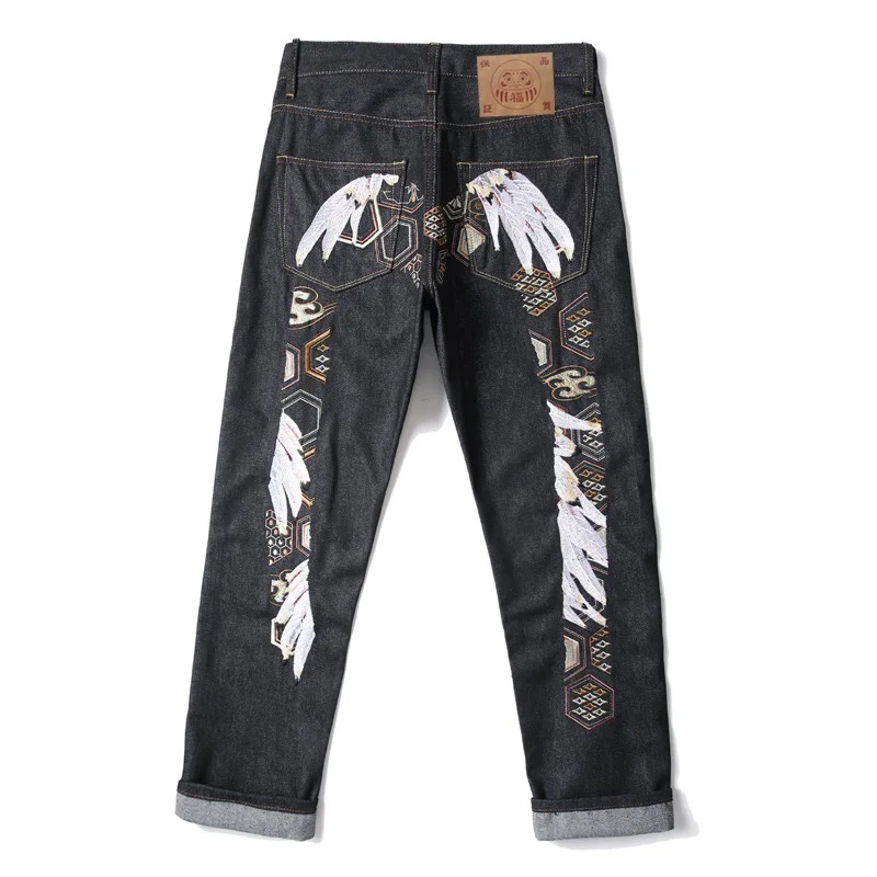 Men's Vintage Washed Evisu Jeans Straight Leg Streetwear Fashion Casual Sports Style Denim Pants High Quality Retro Trousers