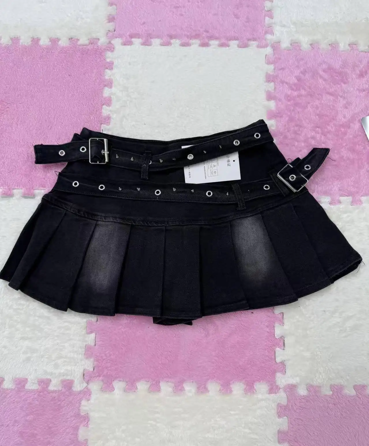 

Сексуальная мини-юбка трапециевидной формы 90-х годов, женская синяя, черная джинсовая юбка с заклепками и поясом Y2K Harajuku, модная уличная одежда, новинка 2023 года
