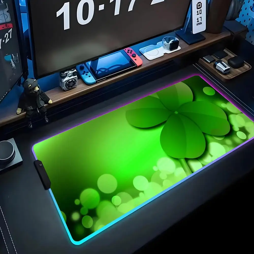 

luckly clover wallpaper Mouse Pad RGB Gaming Mousepad Big LED Pad PC Desk Mat Luminous Mouse Pad Large Keyboard Mats Table Rug