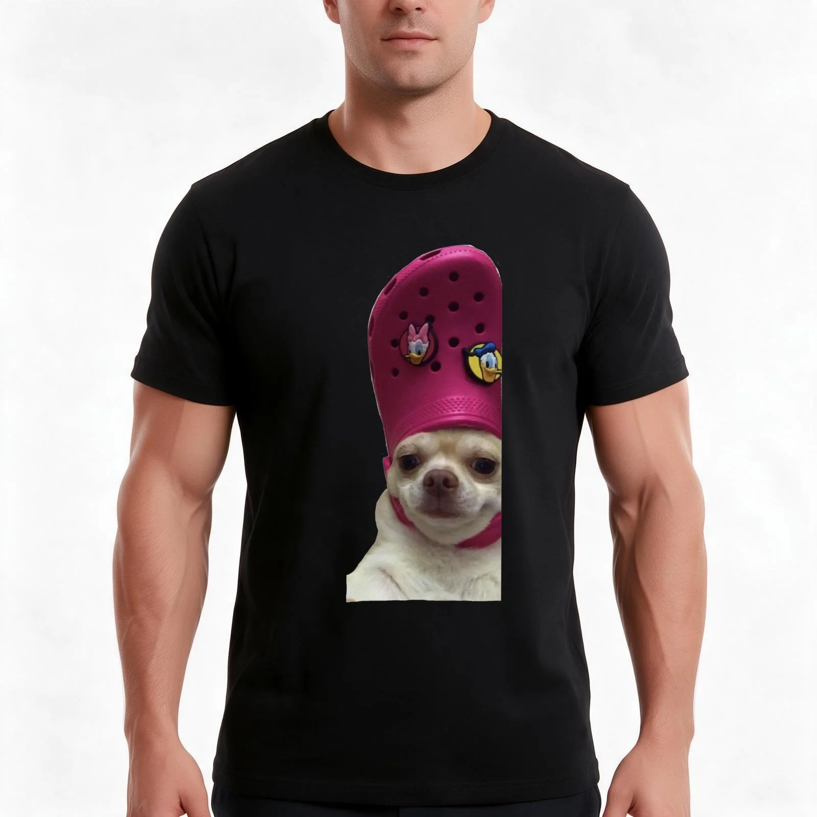 Dog Wearing a Croc T-Shirt, Classic Crew Neck Shirt, Breathable Cotton Everyday Tee