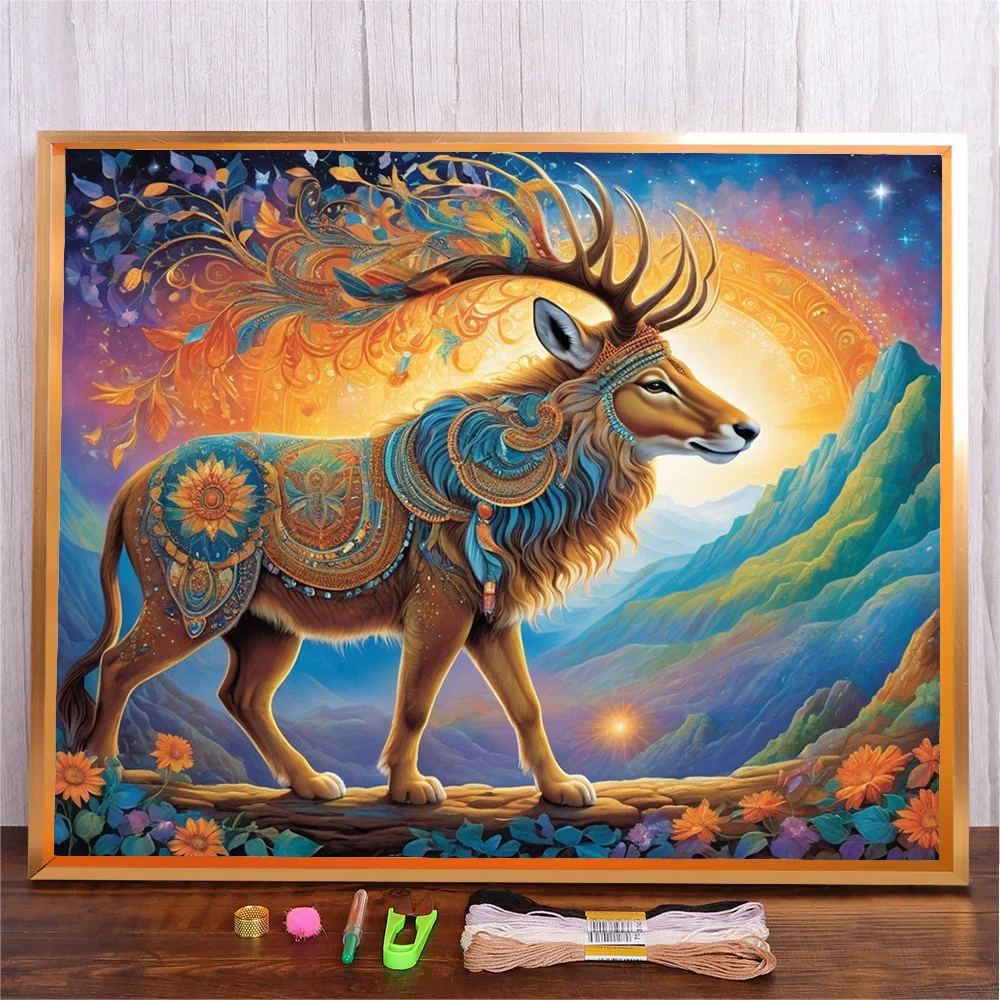 

DIY Cartoon Deer Pattern Cross Stitch Kit 11CT White Cloth 14CT Animal Print Fabric DMC Cotton Thread Sewing Embroidery Kit
