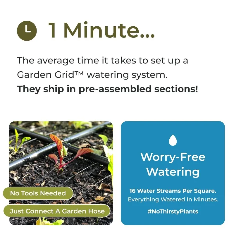 Grid Watering System | Garden Watering System,   Raised Garden Sprinkler | Preassembled Drip Irrigation Kit - 3x6 (33.5