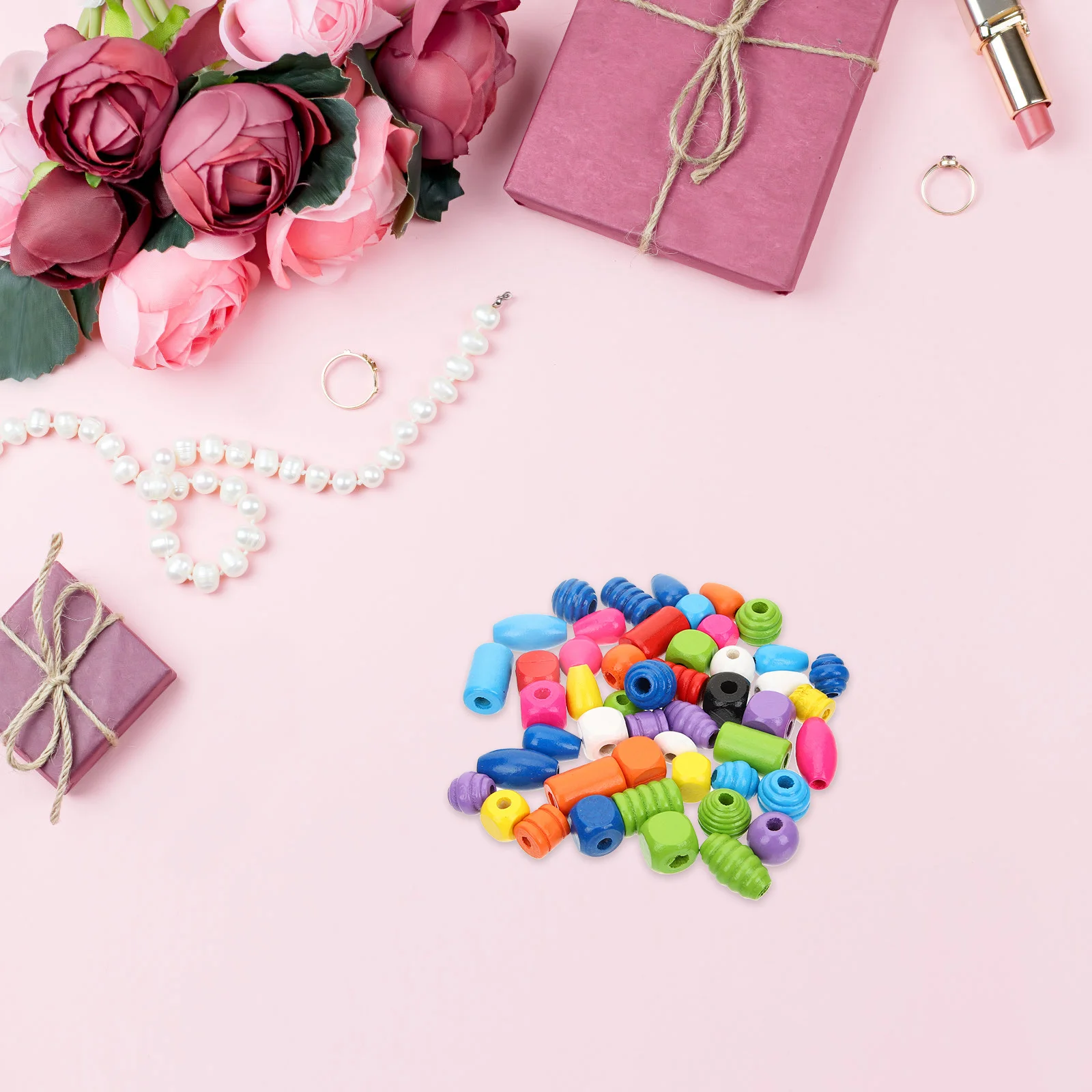 

1 Bag Durable Printed Wood Beads Colorful Wooden Spacer Beads Craft DIY Supplies for Bracelet Necklace Jewelry