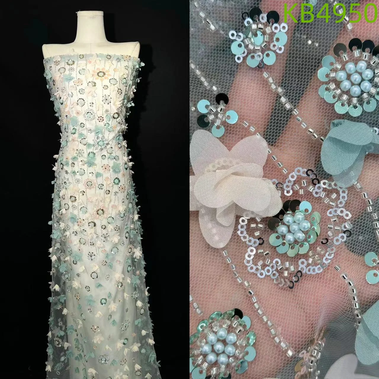 

3D цветы, блестки, сетка, 2025 г., новейшая африканская французская вечерние кружевная ткань, тюль, нигерийская ткань с бусинами для шитья свадебного платья KB4950