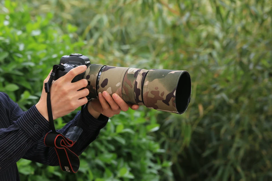 ROLANPRO Wasserdichter Linsenmantel für Canon RF 100-400 mm F5.6-8 IS USM Camouflage-Regenschutz-Linsenhülle für Canon RF 100 400 mm Gehäuse – Detail 2