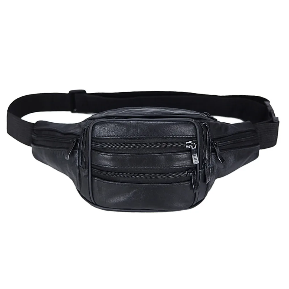 Cowhide Male Zipper Fanny Pack Real Genuine Leather Men\'s Waist Bag Large Capacity Bag for Site Workers Travel Phone Bag