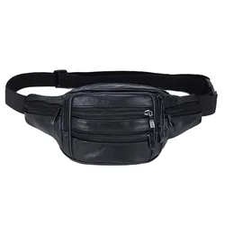 Cowhide Male Zipper Fanny Pack Real Genuine Leather Men's Waist Bag Large Capacity Bag for Site Workers Travel Phone Bag