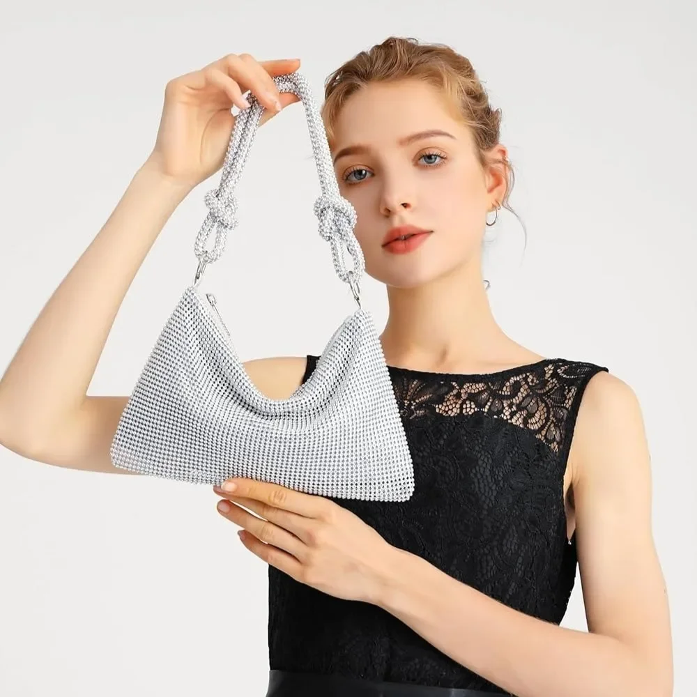 التعامل مع لينة الترتر مساء حقيبة صغيرة للنساء لامعة عشاء حفل زفاف المحافظ حقيبة يد مصمم الإناث تحت الإبط حقيبة كتف #4