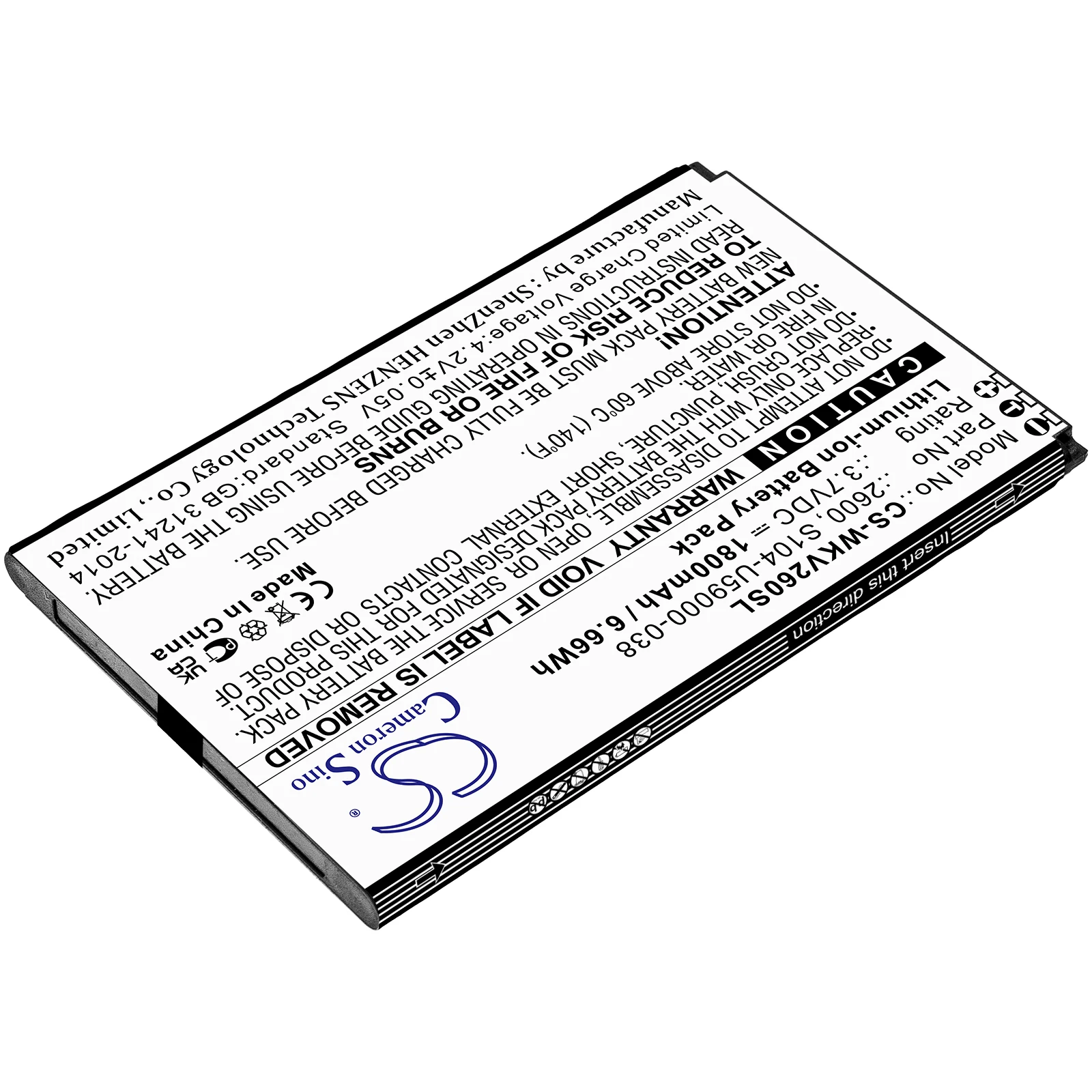Replacement 3.7V 1800mAh Mobile SmartPhone Battery 2600 S104-U59000-038 for Wiko Sunny 2 Plus V2600