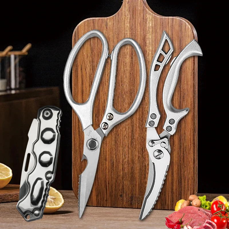 Powerful Kitchen Scissors Set Chichen Bone Duck Fish Scissors Stainless Steel Professional Knife Scissors for BBQ Cooking