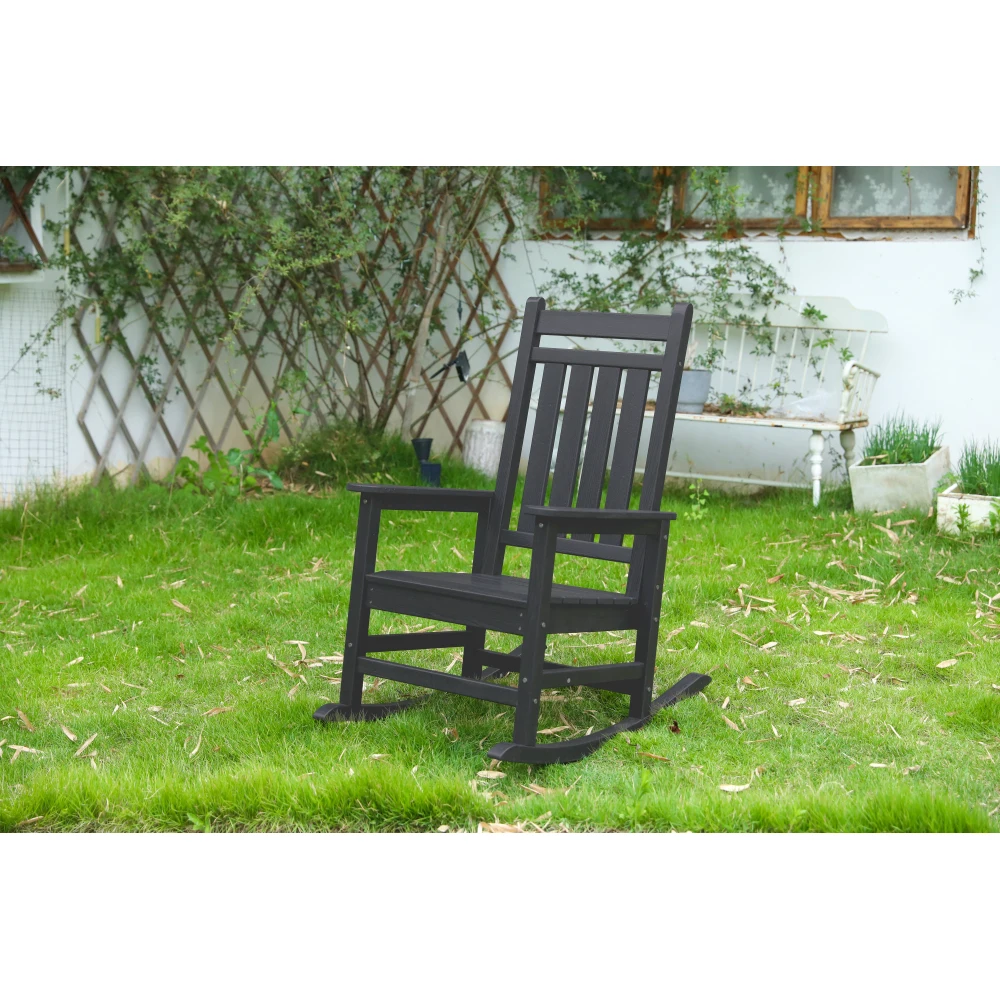 

YQXH Oversized Rocking Chair with Wood-Texture, Outdoor Rocking Chair for Adults, All Weather Resistant Porch Rocker for Lawn