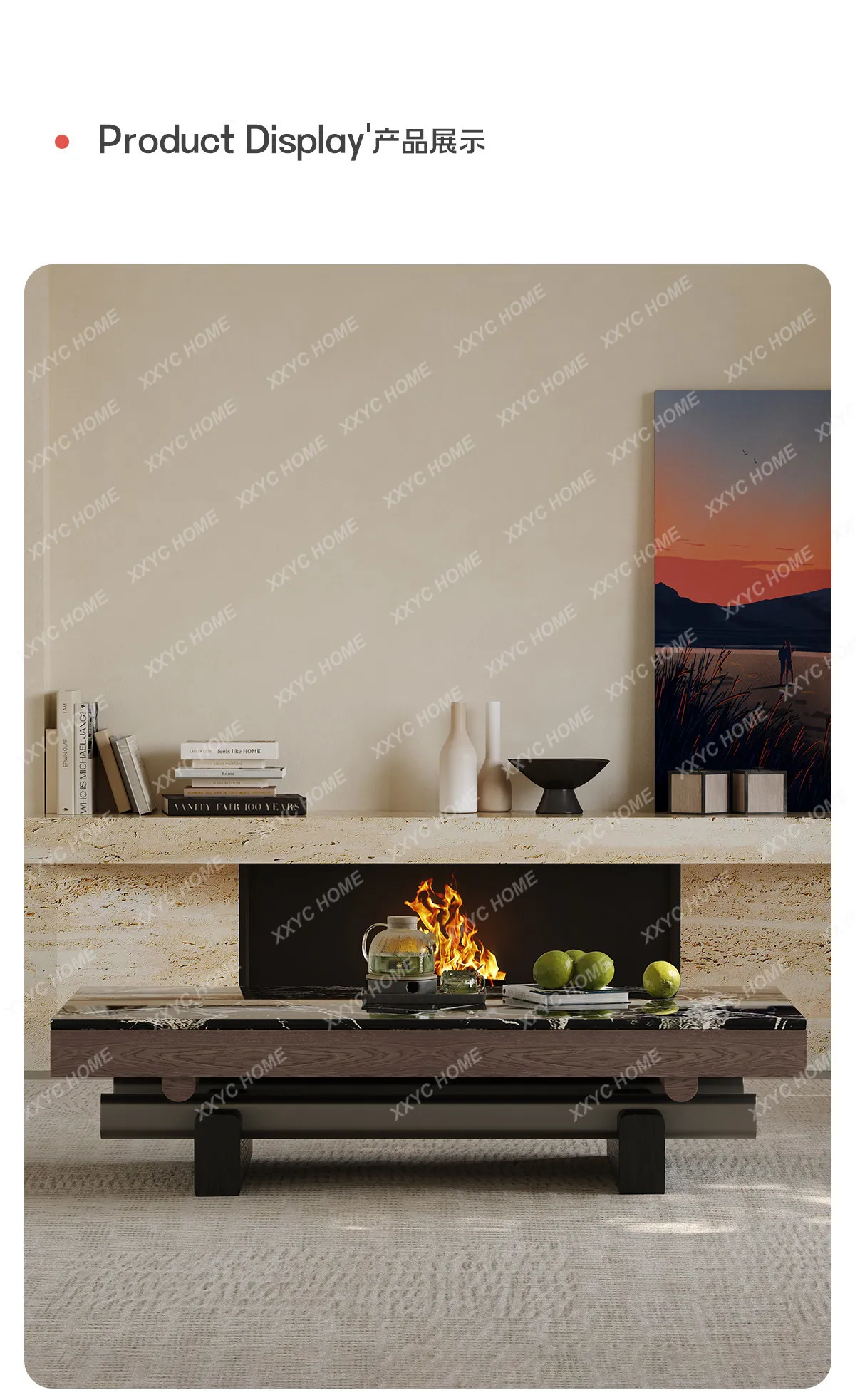 Light luxury modern rectangular coffee table living room home Italian minimalist marble pattern coffee table