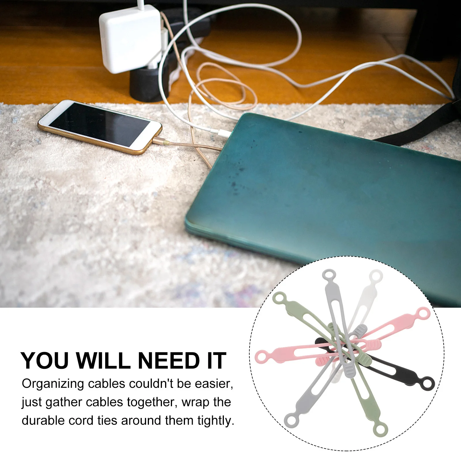 20 قطعة منظم الكابلات سيليكون قابل للتعديل الحبل قابلة لإعادة الاستخدام إدارة الأسلاك العلاقات للبيانات كابلات USB تخزين حارس التفاف #1