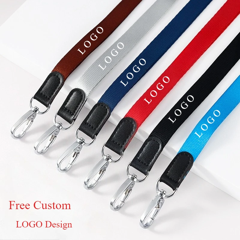 50Pcs Custom Design Logo Hanging Neck Strap Lanyard ID Badge Holder Anti-Lost Clasp Rope Keychain Landyard
