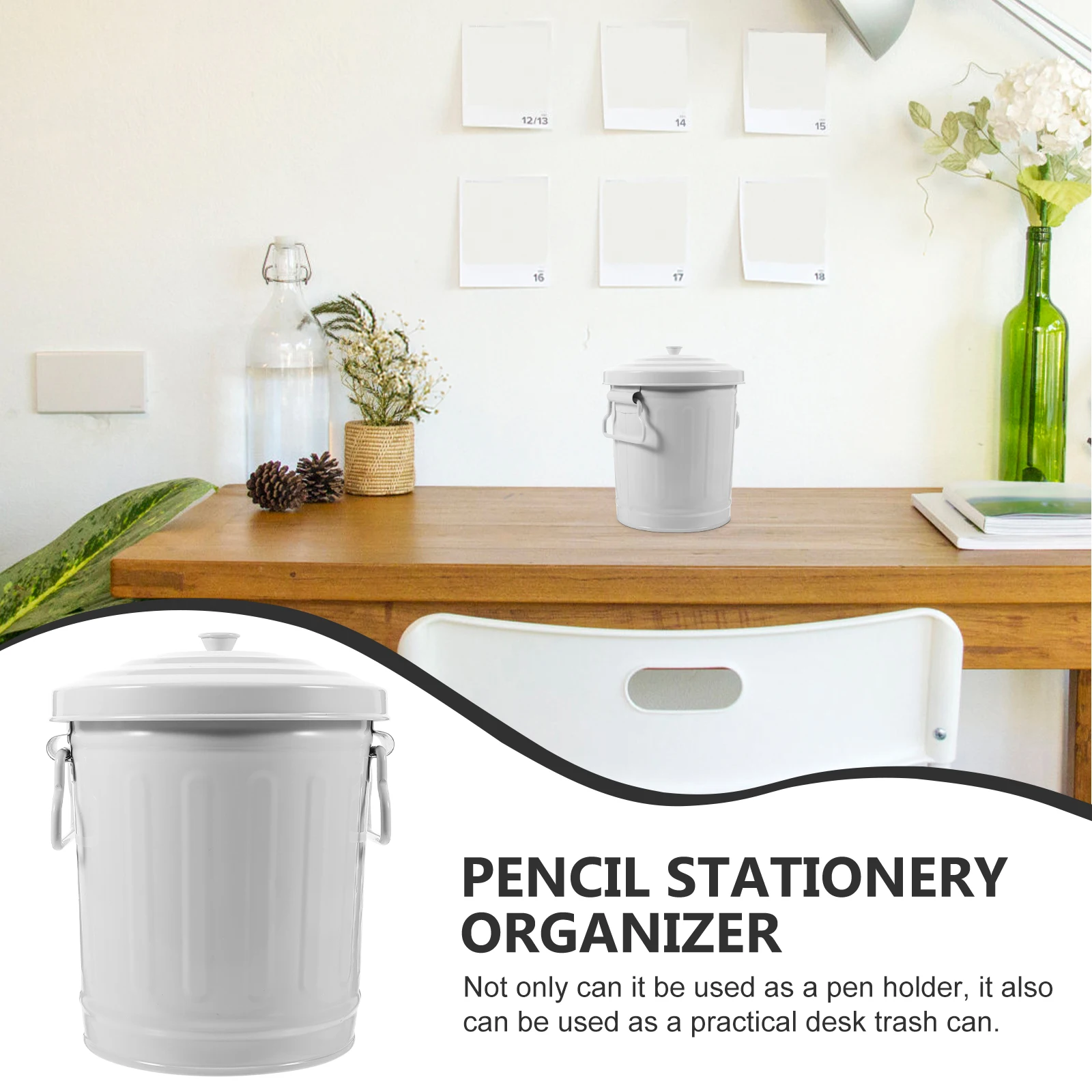 

Office Pen Holder Storage Box Desktop Trash Can For Home Bedroom Study Room Stationery Organizer Makeup Brush Container