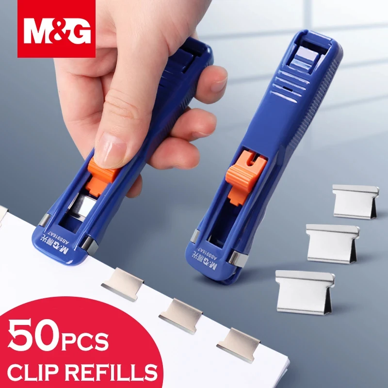 

M&G 2in1 Clamp Clip Dispenser Kit Handheld Fast Binding Clip #40 Stainless Metal Refill Clips Paper Clipper for School Office