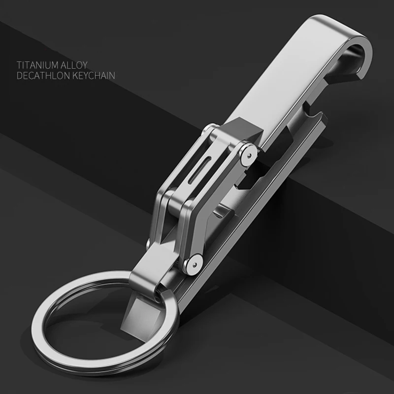 

Luxury Men Waist Hanging Car Key Chain Key Ring High-End Titanium Alloy Keychain Bottle Opener Crowbar Multifunctional Design