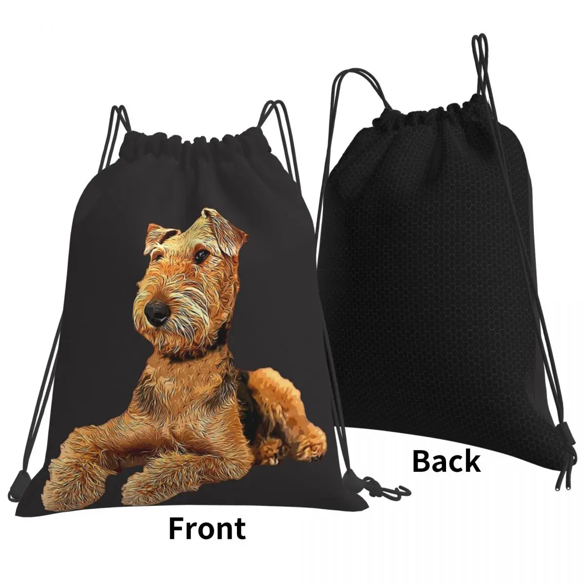 Airedale Terrier Beautiful Dog Backpacks Portable Drawstring Bundle Pocket Sundries Bag Book Bags for Travel Students