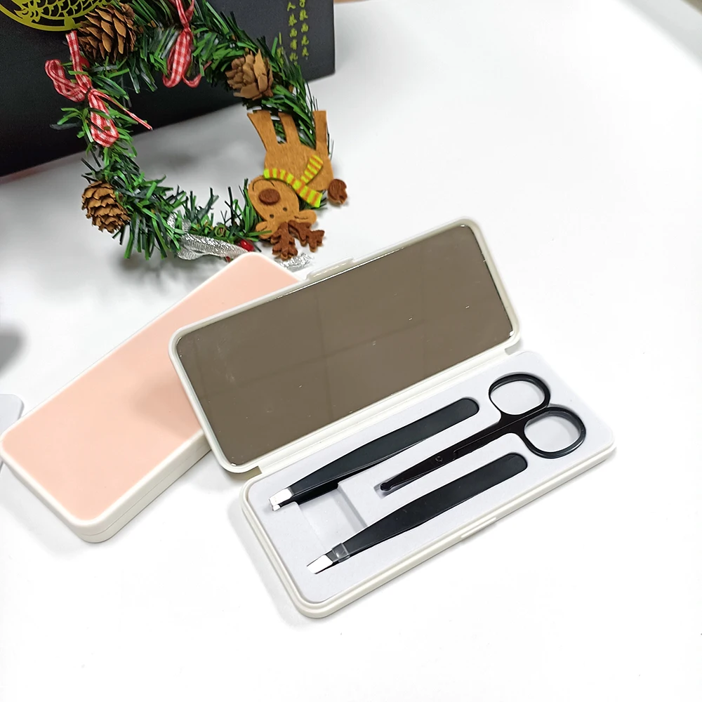 مجموعة ملاقط ومقصات من الفولاذ المقاوم للصدأ مع مرآة ، تشذيب الجمال ، قص الشعر ، الحاجب ، اللحية ، الأنف ، أسلوب الشعر ، 3 روض