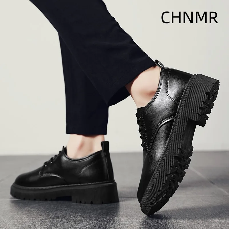 Leather Shoes for Men Casual Lightweight Outdoor Wear-Resistant Fashion Comfortable Round Toe Trendy All-match Shoes Spring Main