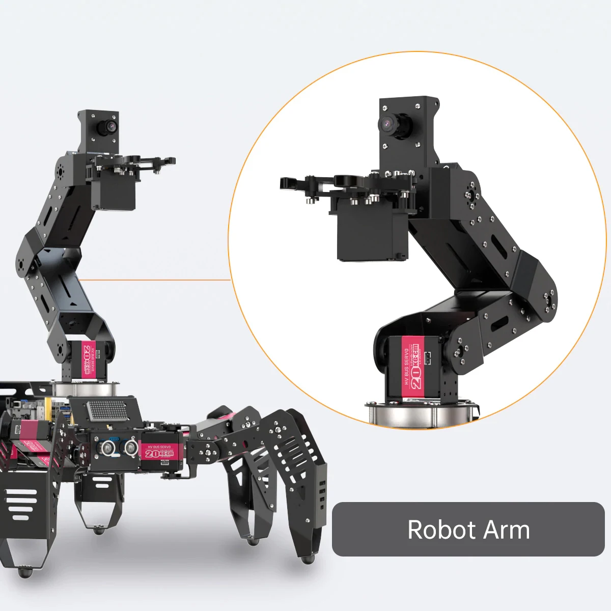 For SpiderPi Pro Hexapod Robot Smart Robot with AI Robotic Arm Powered by Board for Raspberry Pi 4B 4GB