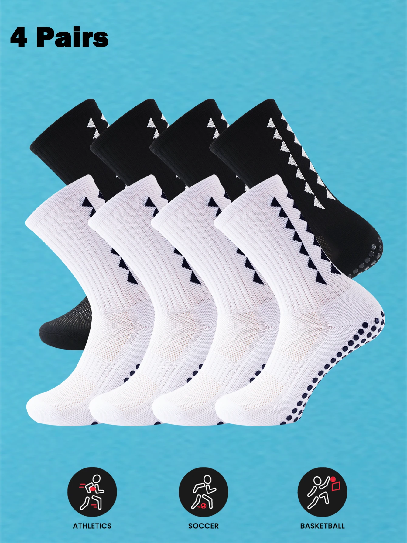 4 Pairs Men's Soccer Socks Anti Slip Non-Slip Gripper Pads for Football Basketball Sports With Grippers Socks